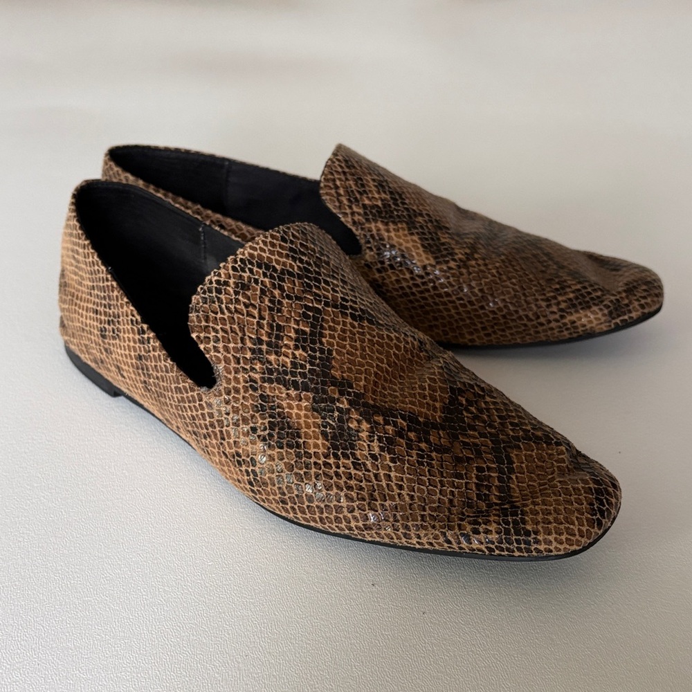 Zara Snakeskin Print Loafers in Brown/Black Slip On Casual Dressy Animal Size 10